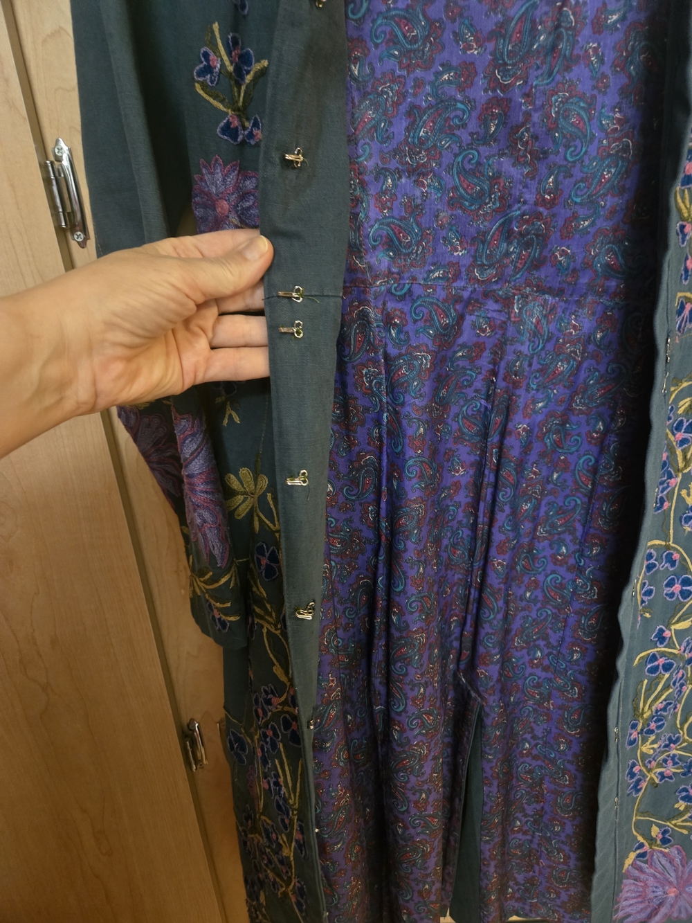 Tracy Reese Teal Trench Coat with Purple Floral Embroidery - Picture 6 of 8